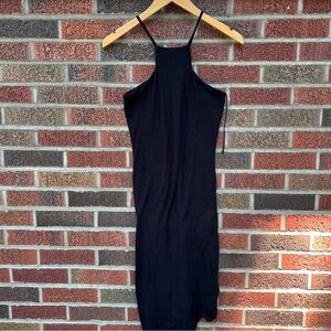Express Black Halter Cut In Spaghetti Strap Midi Bodycon Dress